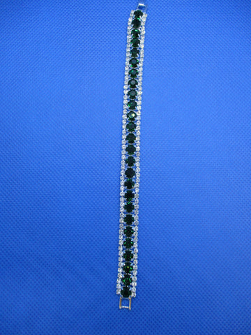 Silver, Dark Green, Faux Diamonds Bracelet (B680)