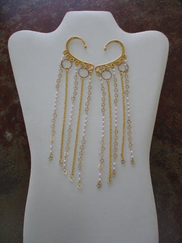 Gold Stars Pearls Chain Gold Chain Ear Cuffs (EC129)