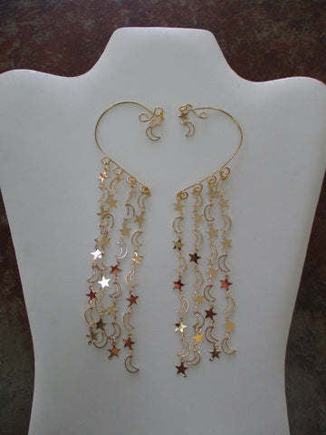 Gold Stars Gold Moons Chain Ear Cuffs (EC131)