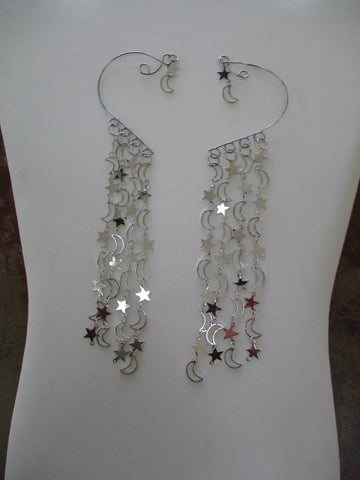 Silver Moons Stars Chain Ear Cuffs (EC134)