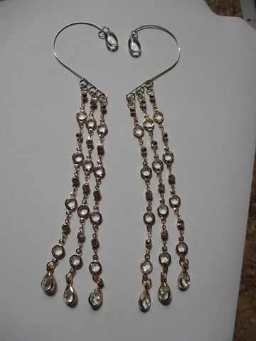 Sliver Ear Cuffs Gold and Clear Bead Chain Gold Clear Tear Drops (EC168)