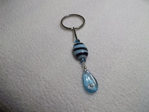 Light Blue Glass Eye Tear Drop Bead Silver Key Chain (K321)