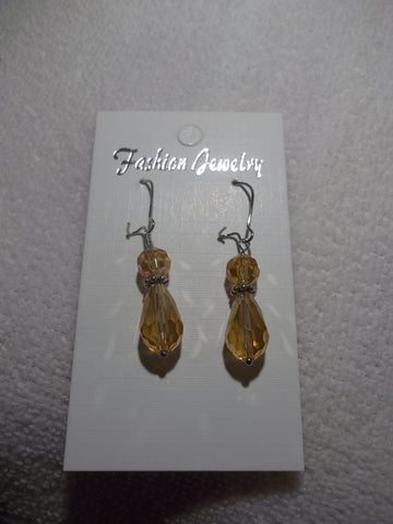 Silver Peach Crystal Tear Drop Earrings (E776)