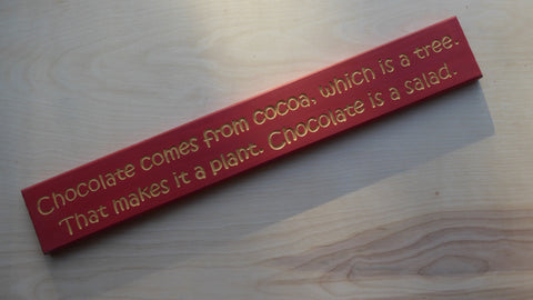 Chocolate comes from cocoa, which is a tree. That makes is a plant. Chocolate is a salad.