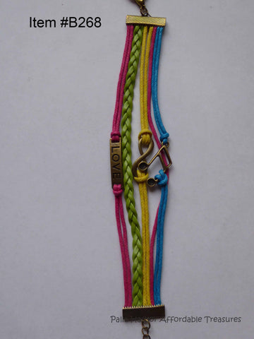 Multi Layer Metal Leather Rope Bracelet with Love, Infinity, Musical Note