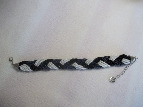 Black White seed Bead Braided Bracelet (B339)