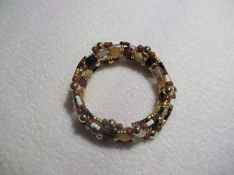 Memory Wire Brown Black White Multi Color Bead Bracelet (B406)