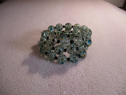 Memory Wire Crackle and Black Seed Glass Beads Bracelet (B546)