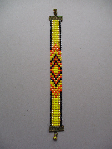 Black Yellow Orange Seed Bead Loom Bracelet (B566)