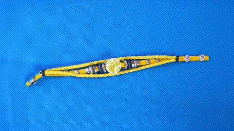 Yellow Leather Dried Flower Snap Button Bracelet (B571)