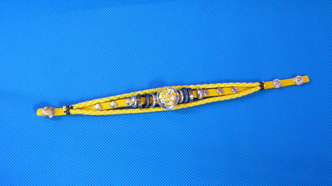 Yellow Leather Chips Snap Button Bracelet (B573)