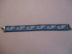 Black Leather Blue White Seed Beads Waves Magnet Bracelet (B575)