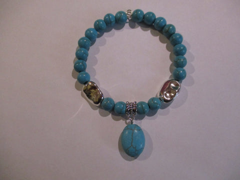 Turquoise Beads Silver Beads Hanging Bead Charm Memory Wire Bracelet (B612)