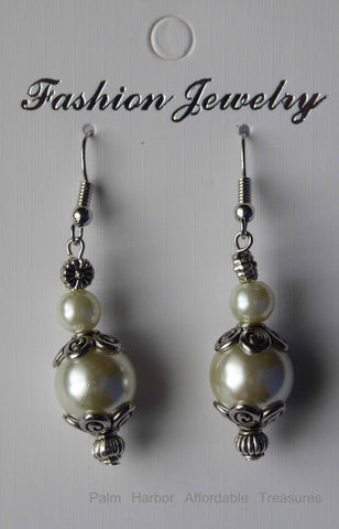 Silver Pearl Metal Cap Earrings (E647)