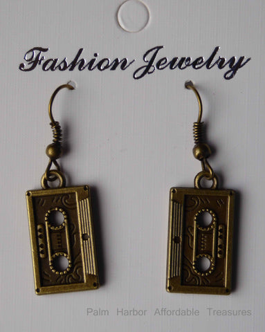 Bronze Cassette Tape Earrings (E659)