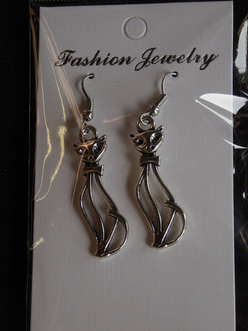 Silver Tall Cat Sitting Earrings (E688)