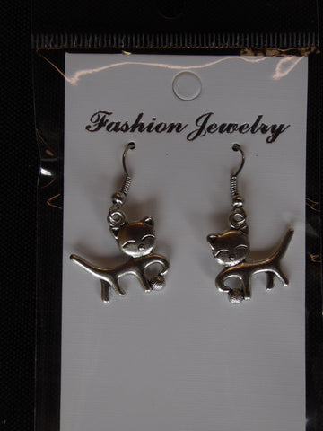 Silver Cat Playing With Ball of Yarn Earrings (E689)