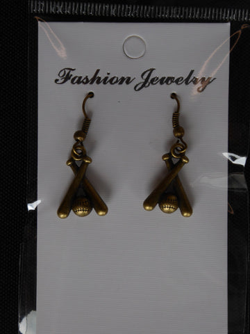 Bronze Baseball Two Bats Earrings (E697)
