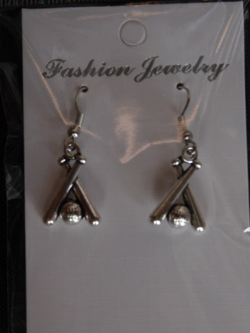 Silver Baseball Two Bats Earrings (E701)