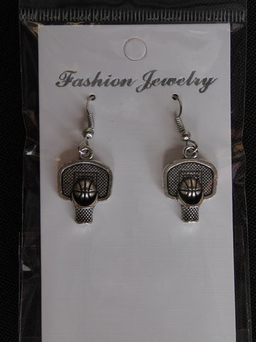Silver Basketball Hoop Ball Earrings (E702)