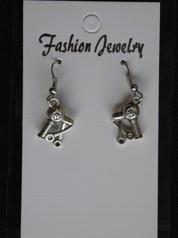 Silver Blow Dryer Scissors Earrings (E705)
