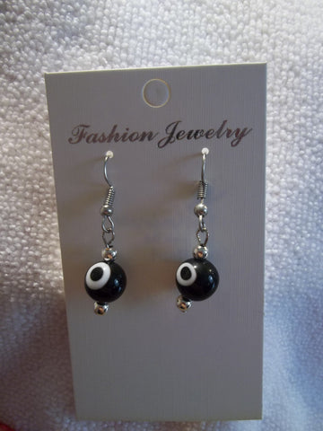 Silver Black Evil Eye Earrings (E731)