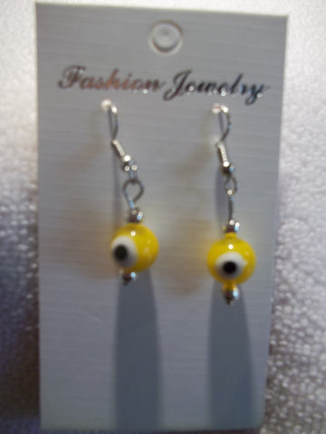 Silver Yellow Evil Eye Earrings (E733)