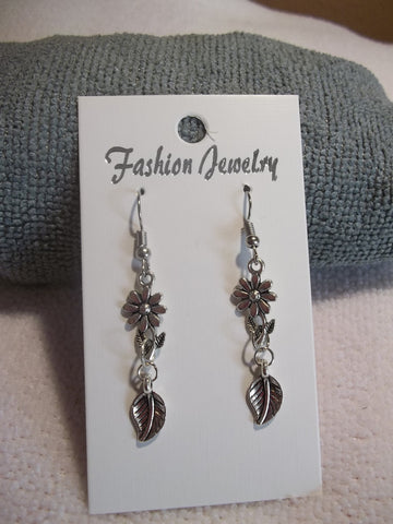 Silver Flower Silver Leaf Earrings (E754)