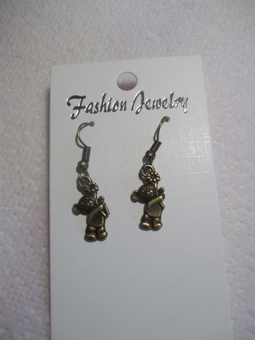 Bronze Teddy Bear holding Flower Earrings (E757)