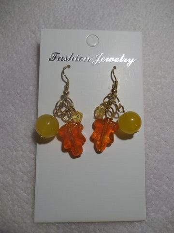 Gold Glass Fall Leaf Earrings (E759)