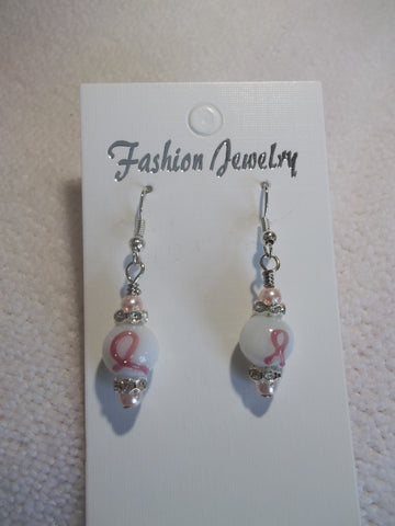 White Bead Breast Cancer Awareness Earrings (E760)