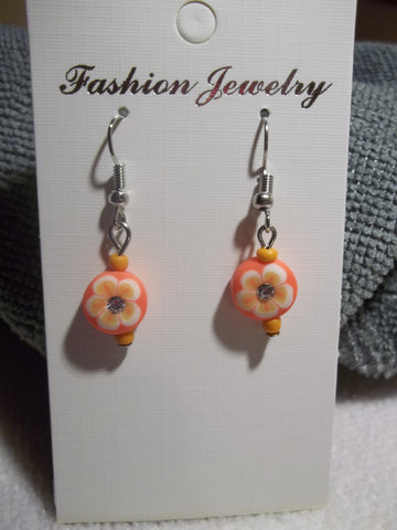 Orange Flower Bling Earrings (E771)
