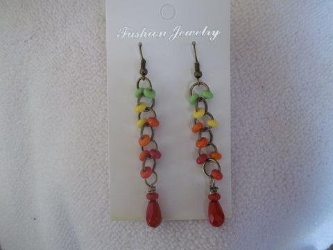 Bronze Multi Color Beads Red Tear Drop Earrings (E775)