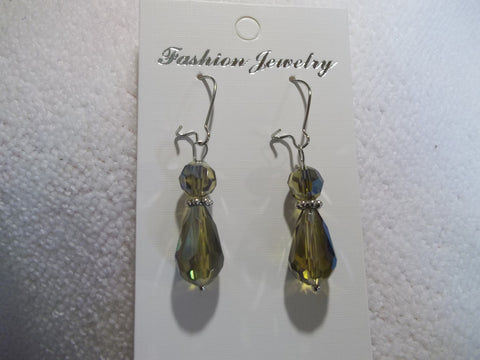 Silver Green Crystal Tear Drop Earrings (E777)