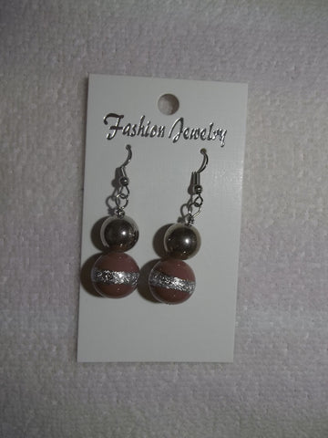 Light Brown Glass Bead Silver Earrings (E797)