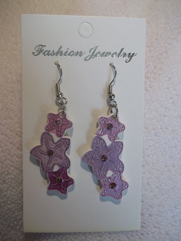 White Ceramic Purple Bling Stars Earrings (E814)