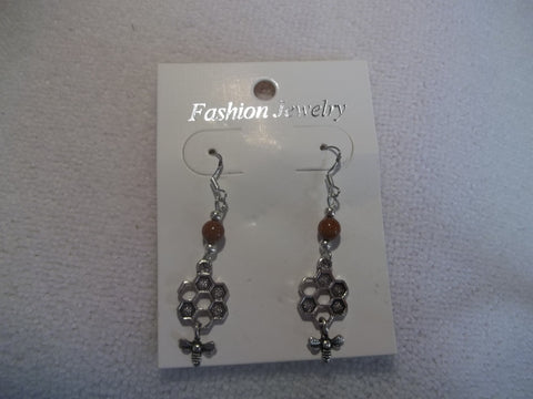 Silver Bee Hive Bee Earrings (E830)
