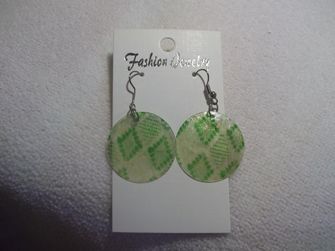 Silver Green Diamond Shaped Thin Shell Earrings (E842)