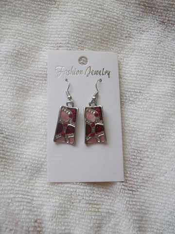 Silver Red Rectangle Earrings (E863)