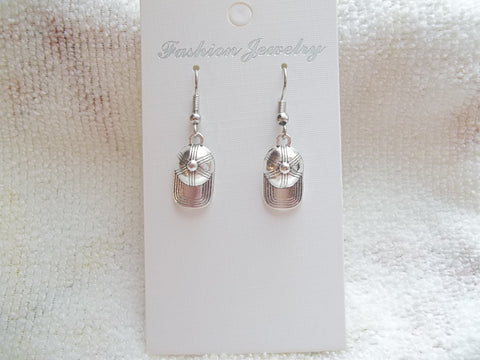 Silver Baseball Cap Earrings (E880)