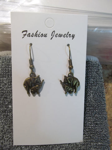 Bronze Elephant Mom Baby Earrings (E890)