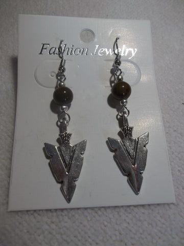 Silver Brown Bead Arrow Head Earrings (E910)