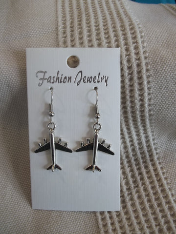 Silver Airplane Earrings (E935)