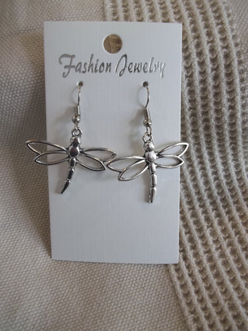 Big Silver Dragonfly Earrings (E937)