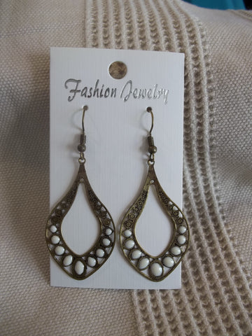 Bronze White Dot Tear Drop Earrings (E940)