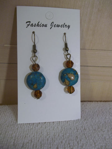 Silver Turquoise Caramel Glass Bead Earrings (E958)