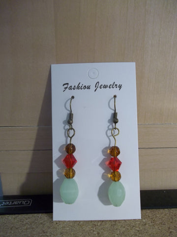 Green Red Bronze Glass Bead Earrings (E961)