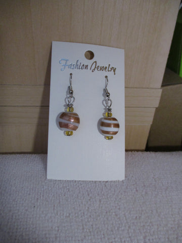 Silver White Bronze Glass Bead Earrings (E969)