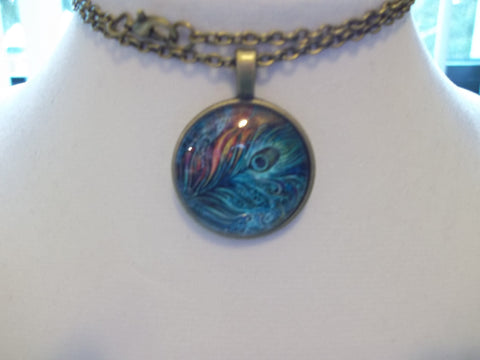 Bronze Bubble Peacock Feather Necklace (N1048)