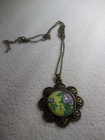 Bronze Bubble Flower Purple Flowers Bird Necklace (N1054)